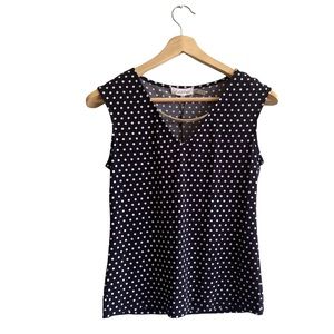 #27 CALVIN KLEIN Womens Top Size XSmall Navy Blue with White Polka Dots & Silver